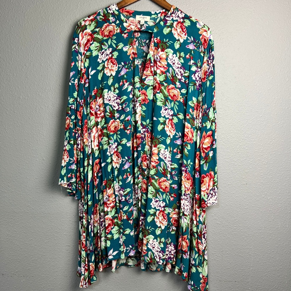 Umgee‎ Women's Floral Swing Dress Sz Lg Cottagecore Boho Festival Kimono Sleeve